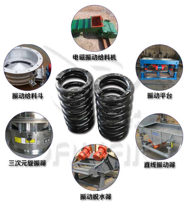 旋振篩減震彈簧適用產(chǎn)品:振動(dòng)給料機(jī),電磁振動(dòng)給料機(jī),振動(dòng)平臺(tái),直線振動(dòng)篩,振動(dòng)脫水篩,三次元旋振篩。