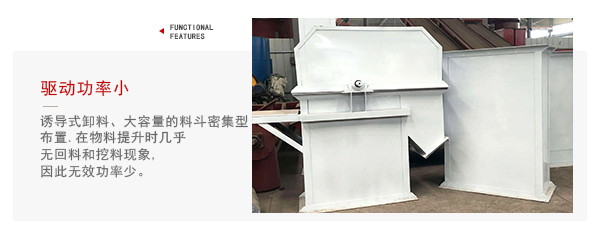 TD型斗式提升機驅動力小，無回料等特點展示圖。